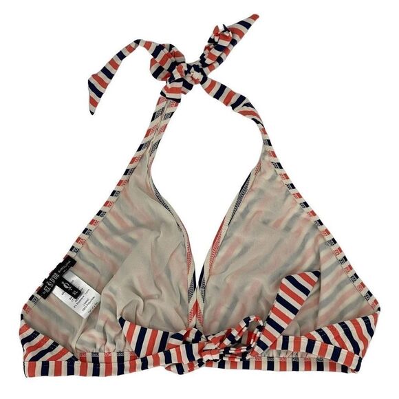 Pez D'Or Maternity Bikini Stripe Coral Navy White Ruched Side Ties XL NEW - Picture 3 of 8